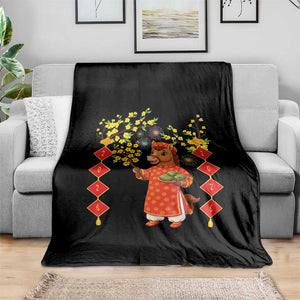 Funny Tet Holiday Throw Blanket Cute Horse In Ao Dai TS12 Print Your Wear