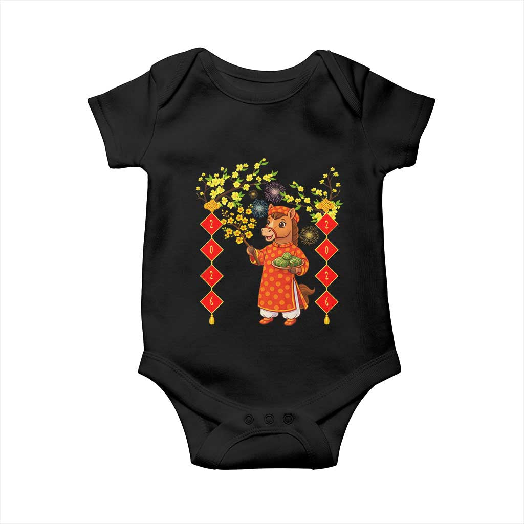 Funny Tet Holiday Baby Onesie Cute Horse In Ao Dai TS12 Black Print Your Wear