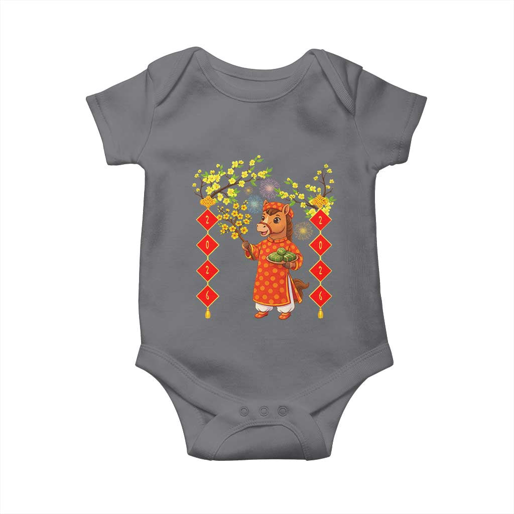 Funny Tet Holiday Baby Onesie Cute Horse In Ao Dai TS12 Charcoal Print Your Wear