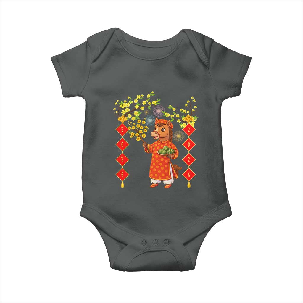 Funny Tet Holiday Baby Onesie Cute Horse In Ao Dai TS12 Dark Heather Print Your Wear