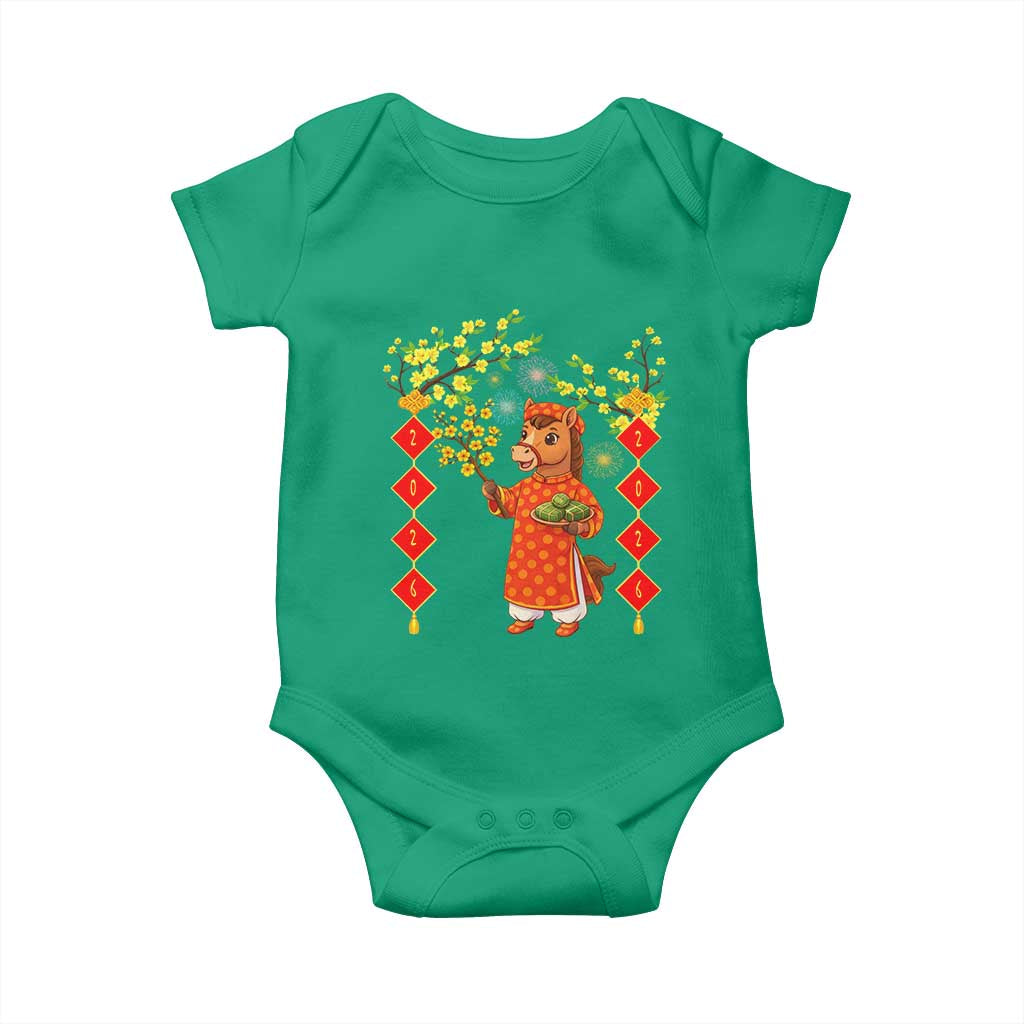 Funny Tet Holiday Baby Onesie Cute Horse In Ao Dai TS12 Irish Green Print Your Wear