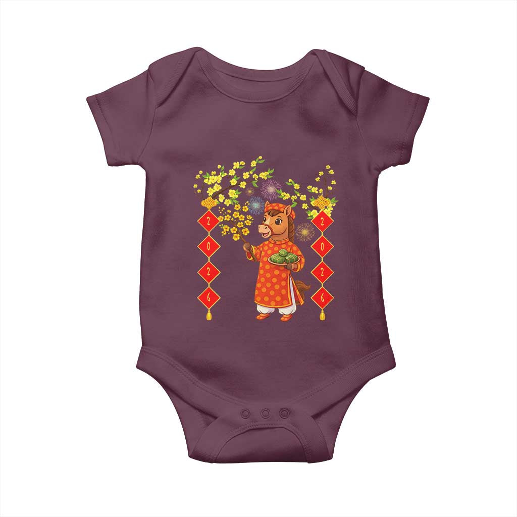 Funny Tet Holiday Baby Onesie Cute Horse In Ao Dai TS12 Maroon Print Your Wear
