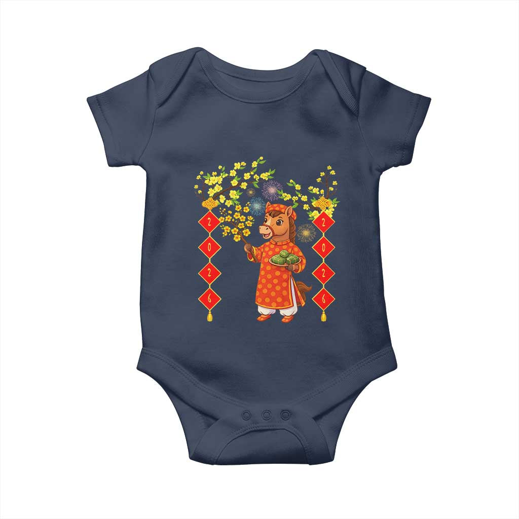 Funny Tet Holiday Baby Onesie Cute Horse In Ao Dai TS12 Navy Print Your Wear