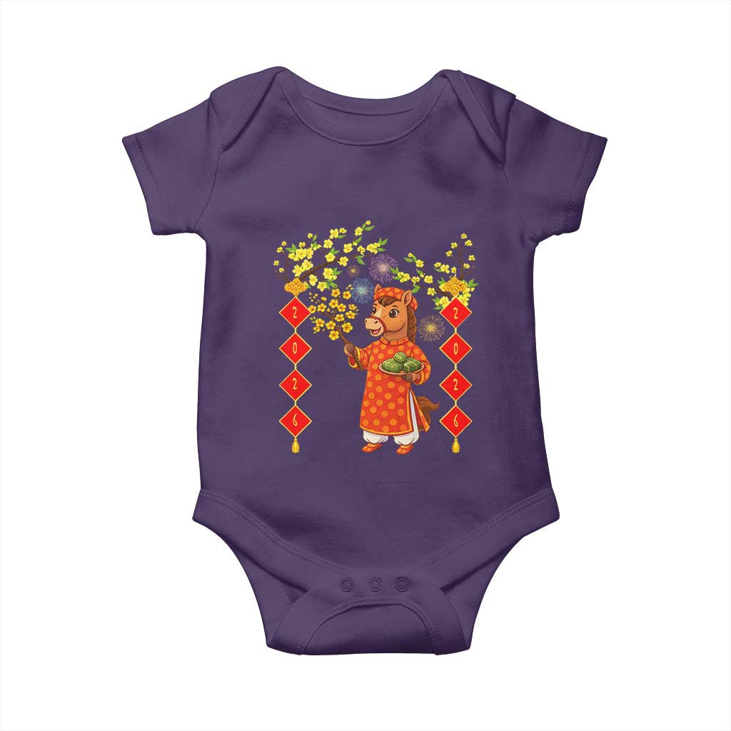 Funny Tet Holiday Baby Onesie Cute Horse In Ao Dai TS12 Purple Print Your Wear