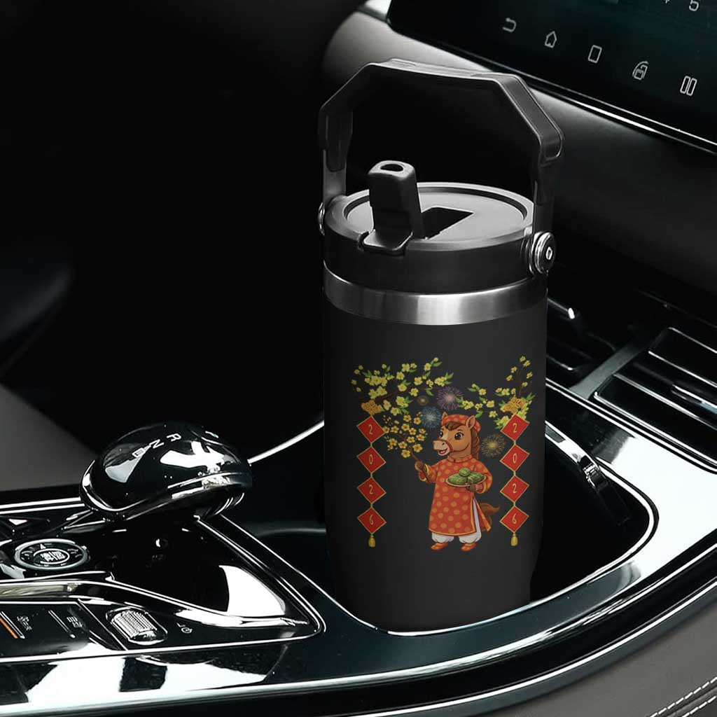 Funny Tet Holiday Flip Straw Tumbler Cute Horse In Ao Dai TS12 Print Your Wear