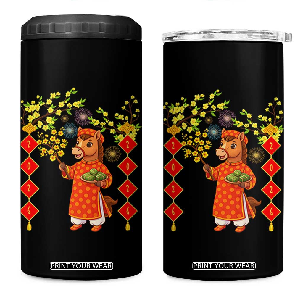 Funny Tet Holiday 4 in 1 Can Cooler Tumbler Cute Horse In Ao Dai TS12 One Size: 16 oz Black Print Your Wear