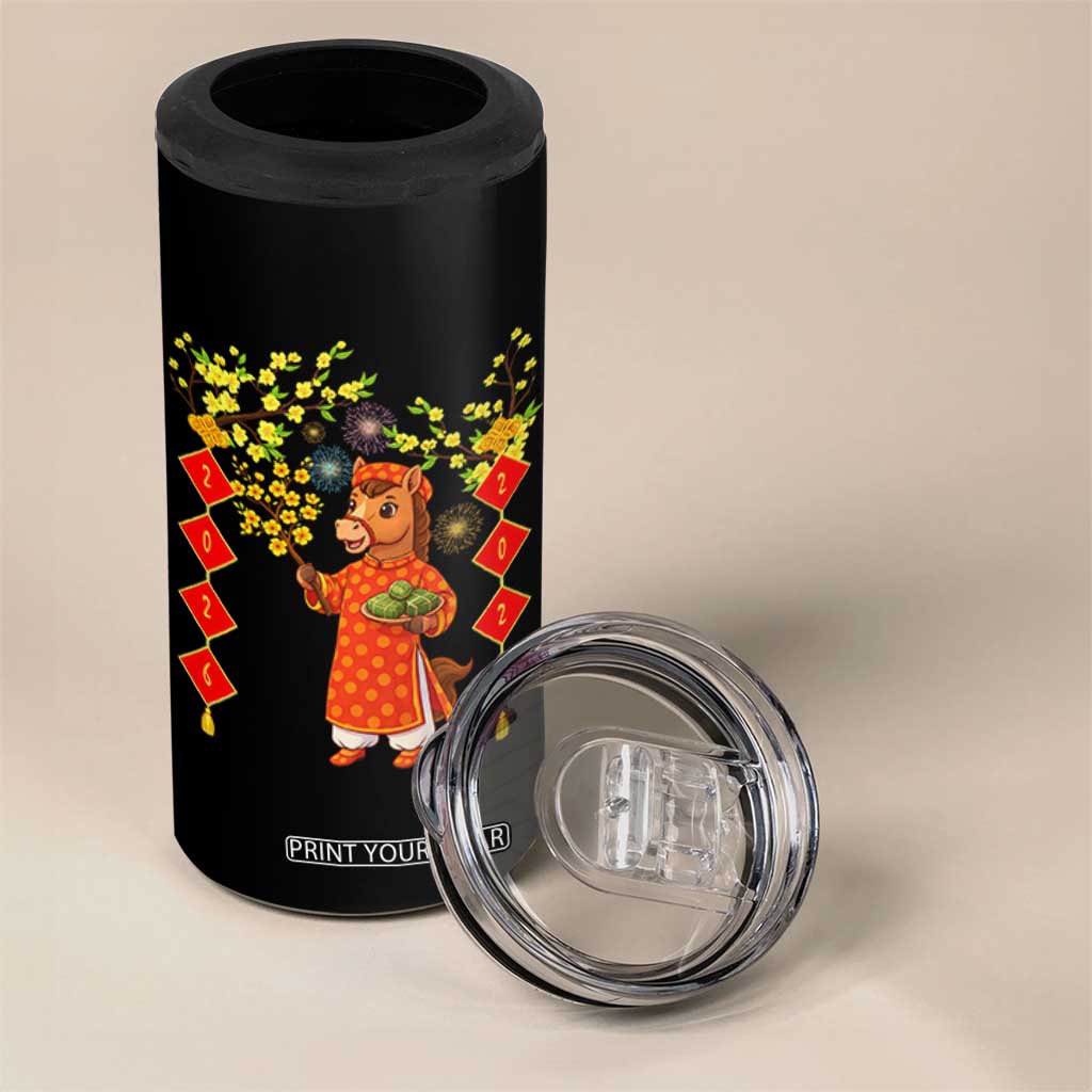 Funny Tet Holiday 4 in 1 Can Cooler Tumbler Cute Horse In Ao Dai TS12 Print Your Wear
