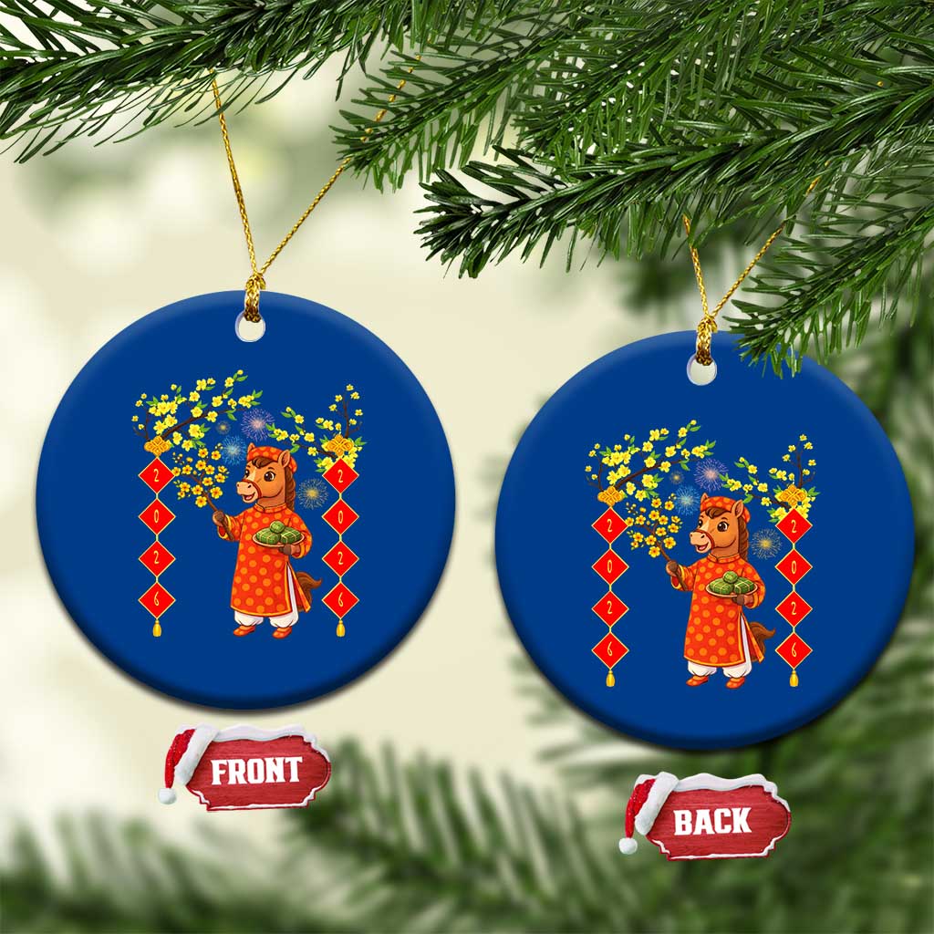 Funny Tet Holiday Ceramic Ornament Cute Horse In Ao Dai TS12 1pc Blue Print Your Wear
