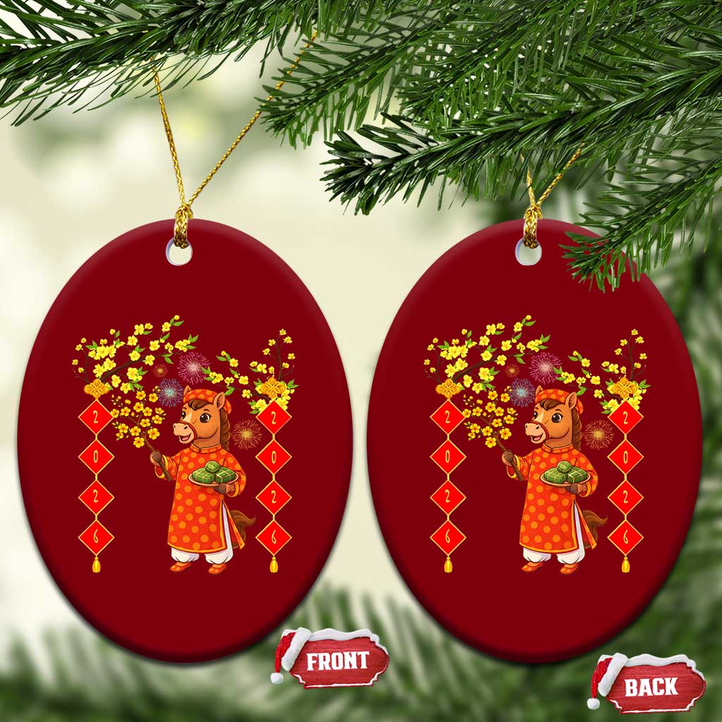 Funny Tet Holiday Ceramic Ornament Cute Horse In Ao Dai TS12 Print Your Wear
