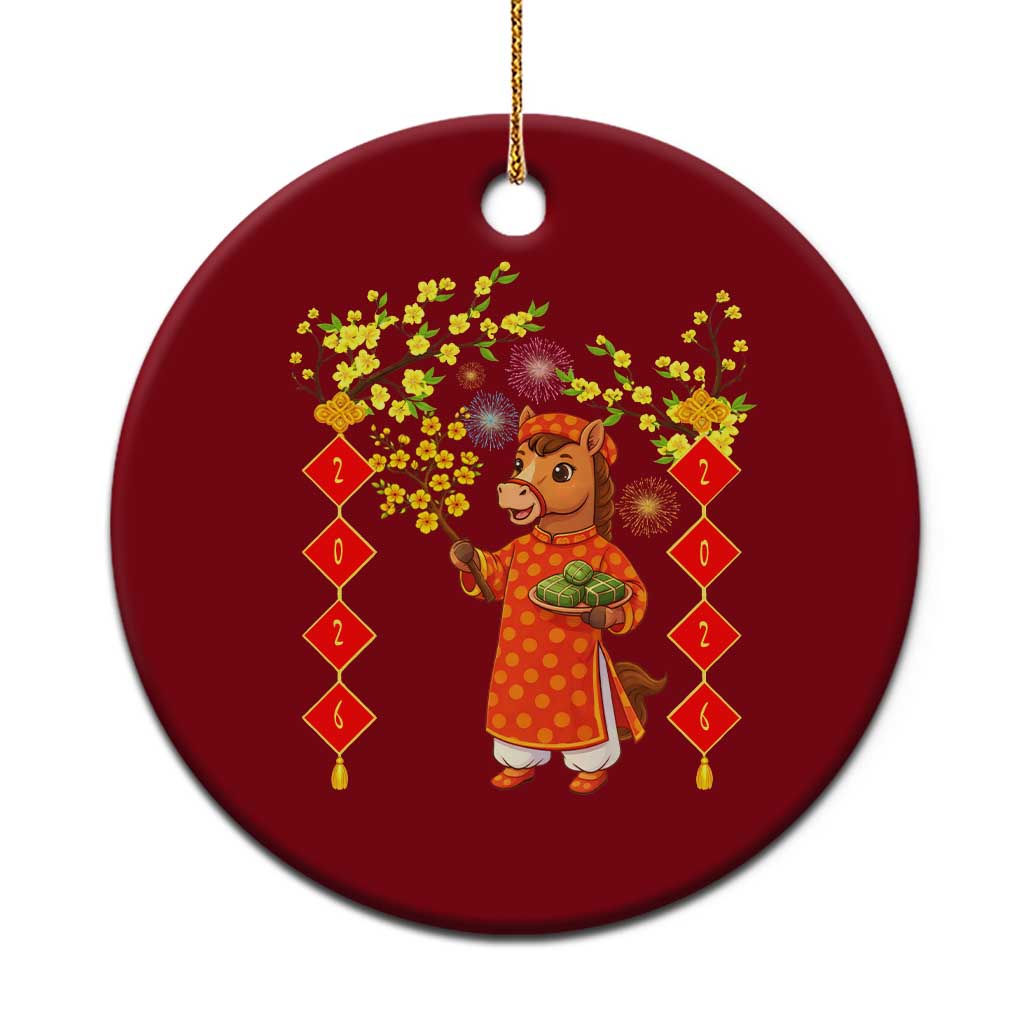 Funny Tet Holiday Ceramic Ornament Cute Horse In Ao Dai TS12 1pc Red Print Your Wear