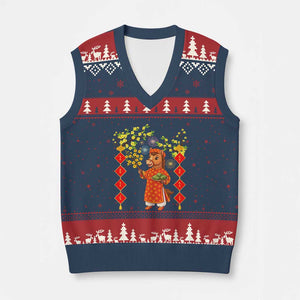 Funny Tet Holiday V-Neck Knit Sweater Vest Cute Horse In Ao Dai TS12 Navy Red Print Your Wear