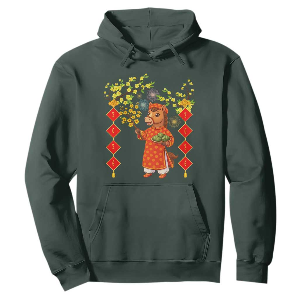 Funny Tet Holiday Hoodie Cute Horse In Ao Dai TS12 Dark Forest Green Print Your Wear