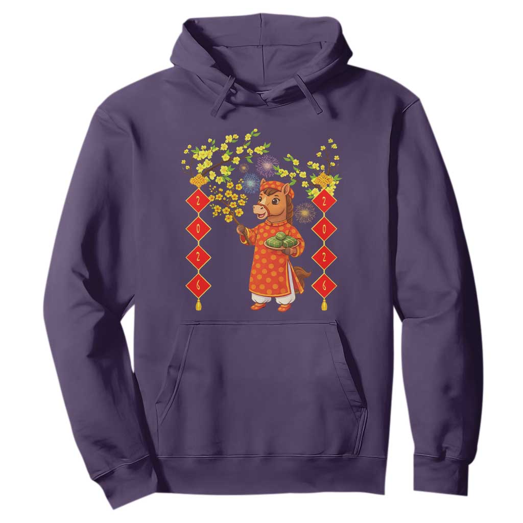 Funny Tet Holiday Hoodie Cute Horse In Ao Dai TS12 Purple Print Your Wear