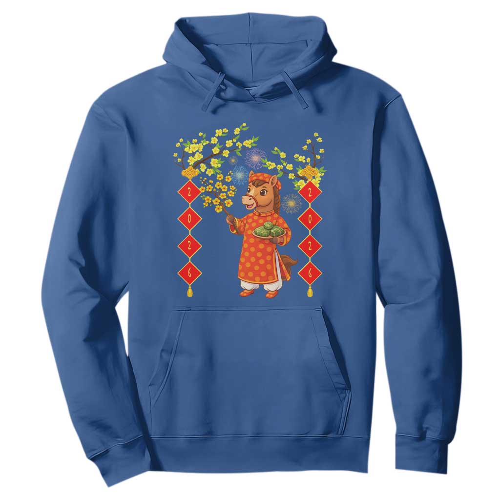 Funny Tet Holiday Hoodie Cute Horse In Ao Dai TS12 Royal Blue Print Your Wear