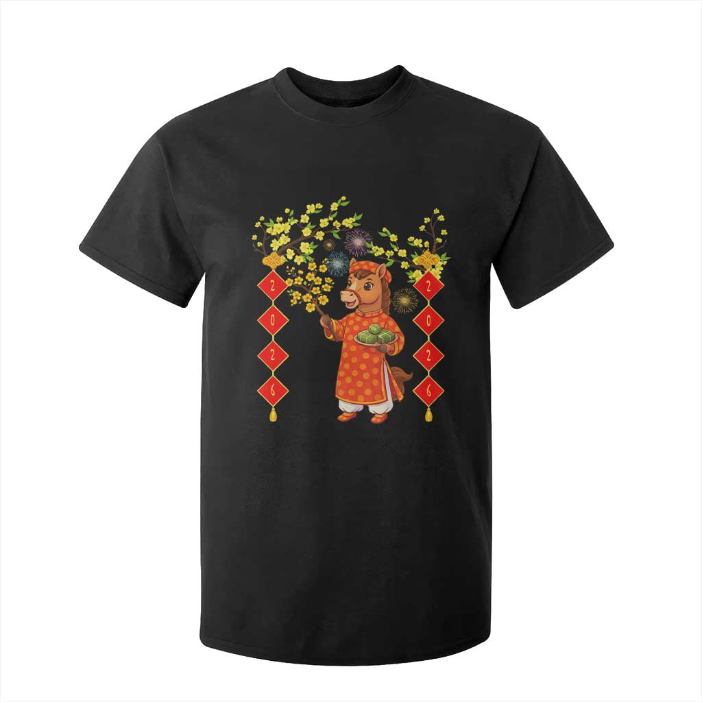 Funny Tet Holiday T Shirt For Kid Cute Horse In Ao Dai TS12 Black Print Your Wear