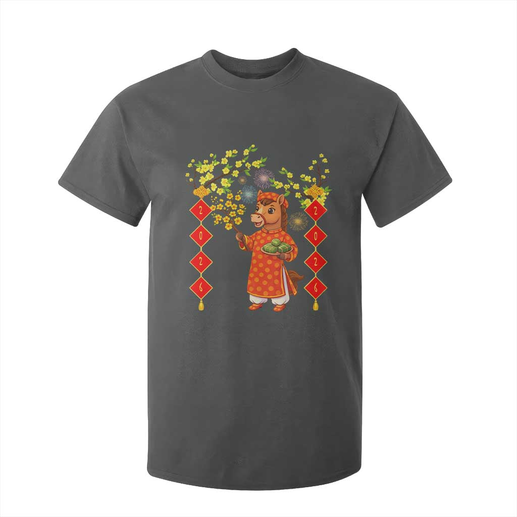 Funny Tet Holiday T Shirt For Kid Cute Horse In Ao Dai TS12 Dark Heather Print Your Wear