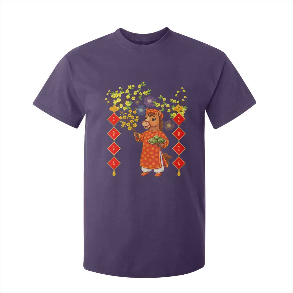 Funny Tet Holiday T Shirt For Kid Cute Horse In Ao Dai TS12 Purple Print Your Wear