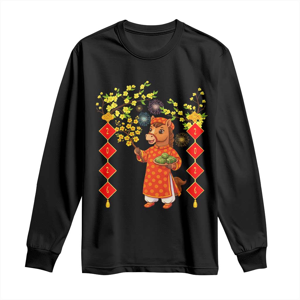 Funny Tet Holiday Long Sleeve Shirt Cute Horse In Ao Dai TS12 Black Print Your Wear