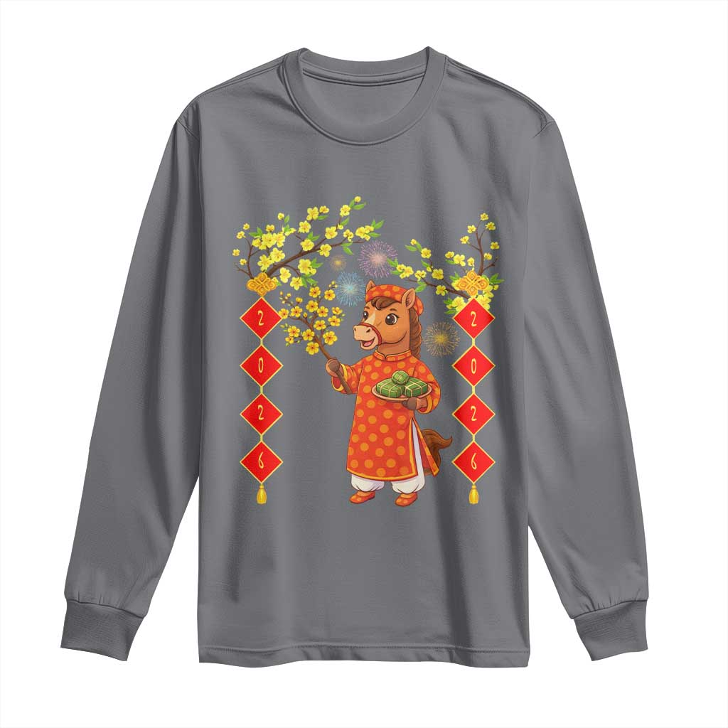 Funny Tet Holiday Long Sleeve Shirt Cute Horse In Ao Dai TS12 Charcoal Print Your Wear
