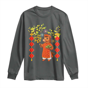 Funny Tet Holiday Long Sleeve Shirt Cute Horse In Ao Dai TS12 Dark Heather Print Your Wear