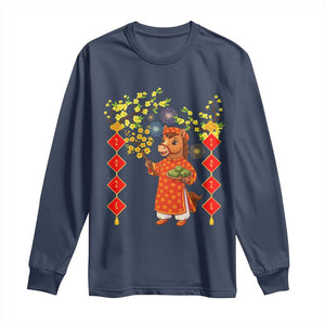 Funny Tet Holiday Long Sleeve Shirt Cute Horse In Ao Dai TS12 Navy Print Your Wear