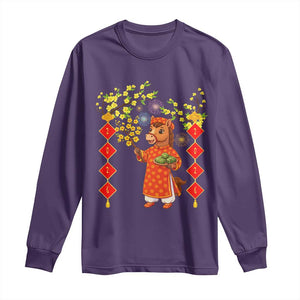 Funny Tet Holiday Long Sleeve Shirt Cute Horse In Ao Dai TS12 Purple Print Your Wear