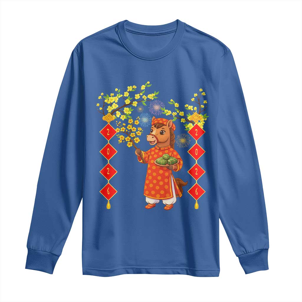 Funny Tet Holiday Long Sleeve Shirt Cute Horse In Ao Dai TS12 Royal Blue Print Your Wear