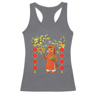 Funny Tet Holiday Racerback Tank Top Cute Horse In Ao Dai TS12 Charcoal Print Your Wear