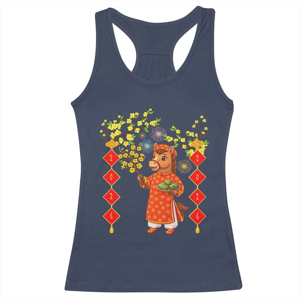Funny Tet Holiday Racerback Tank Top Cute Horse In Ao Dai TS12 Navy Print Your Wear