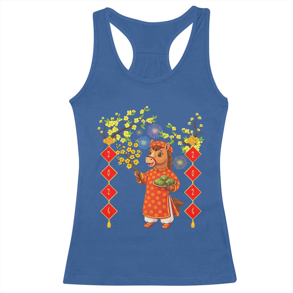 Funny Tet Holiday Racerback Tank Top Cute Horse In Ao Dai TS12 Royal Blue Print Your Wear