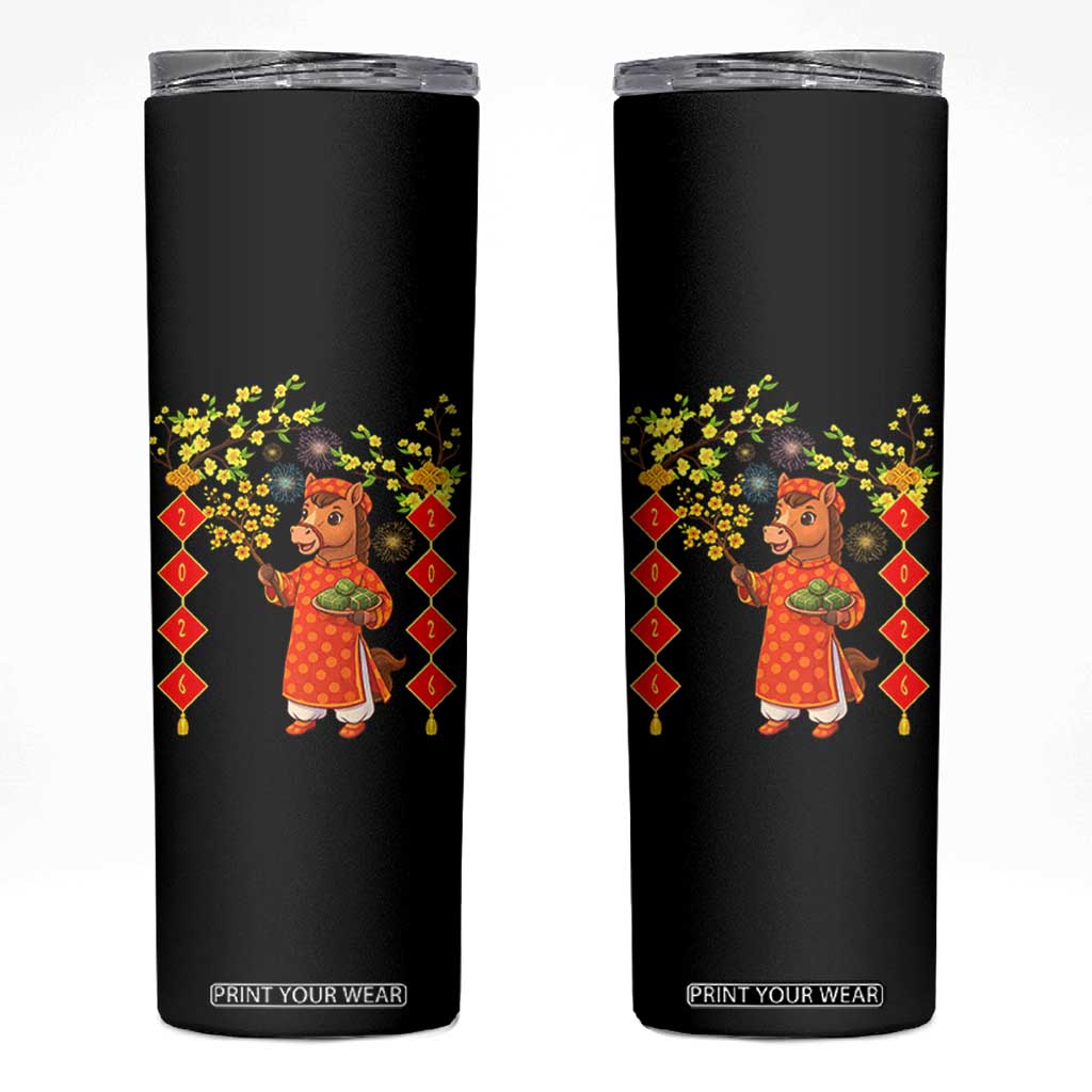 Funny Tet Holiday Skinny Tumbler Cute Horse In Ao Dai TS12 Black Print Your Wear