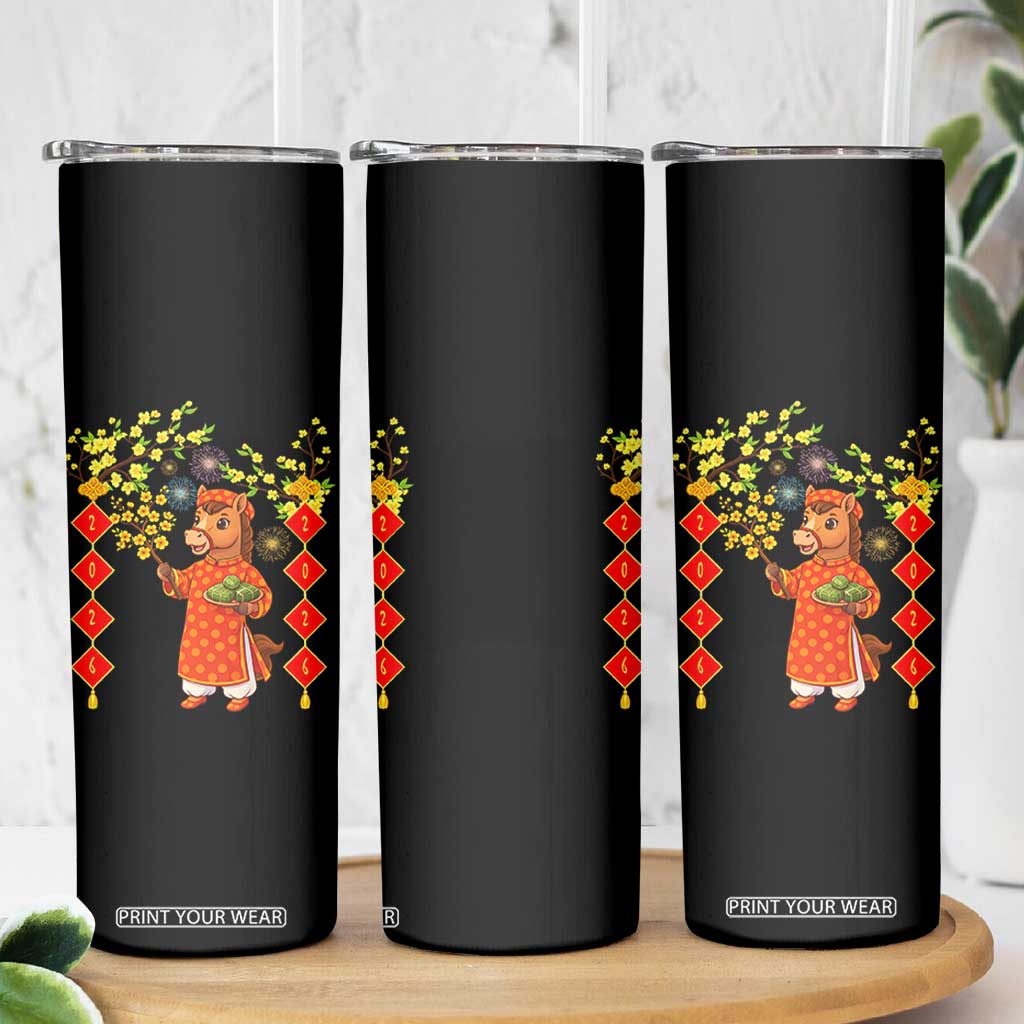 Funny Tet Holiday Skinny Tumbler Cute Horse In Ao Dai TS12 Print Your Wear