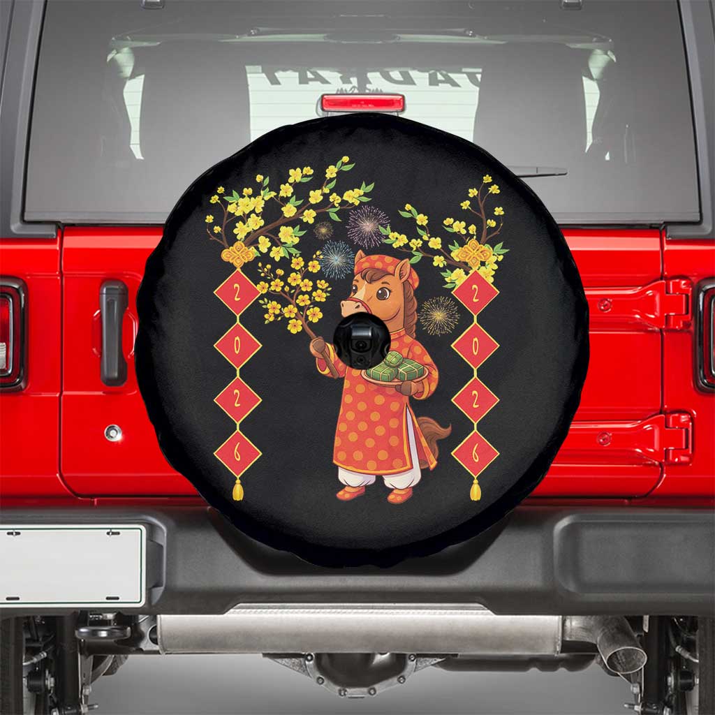 Funny Tet Holiday Spare Tire Cover Cute Horse In Ao Dai TS12 Black Print Your Wear