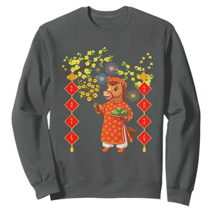Funny Tet Holiday Sweatshirt Cute Horse In Ao Dai TS12 Dark Heather Print Your Wear