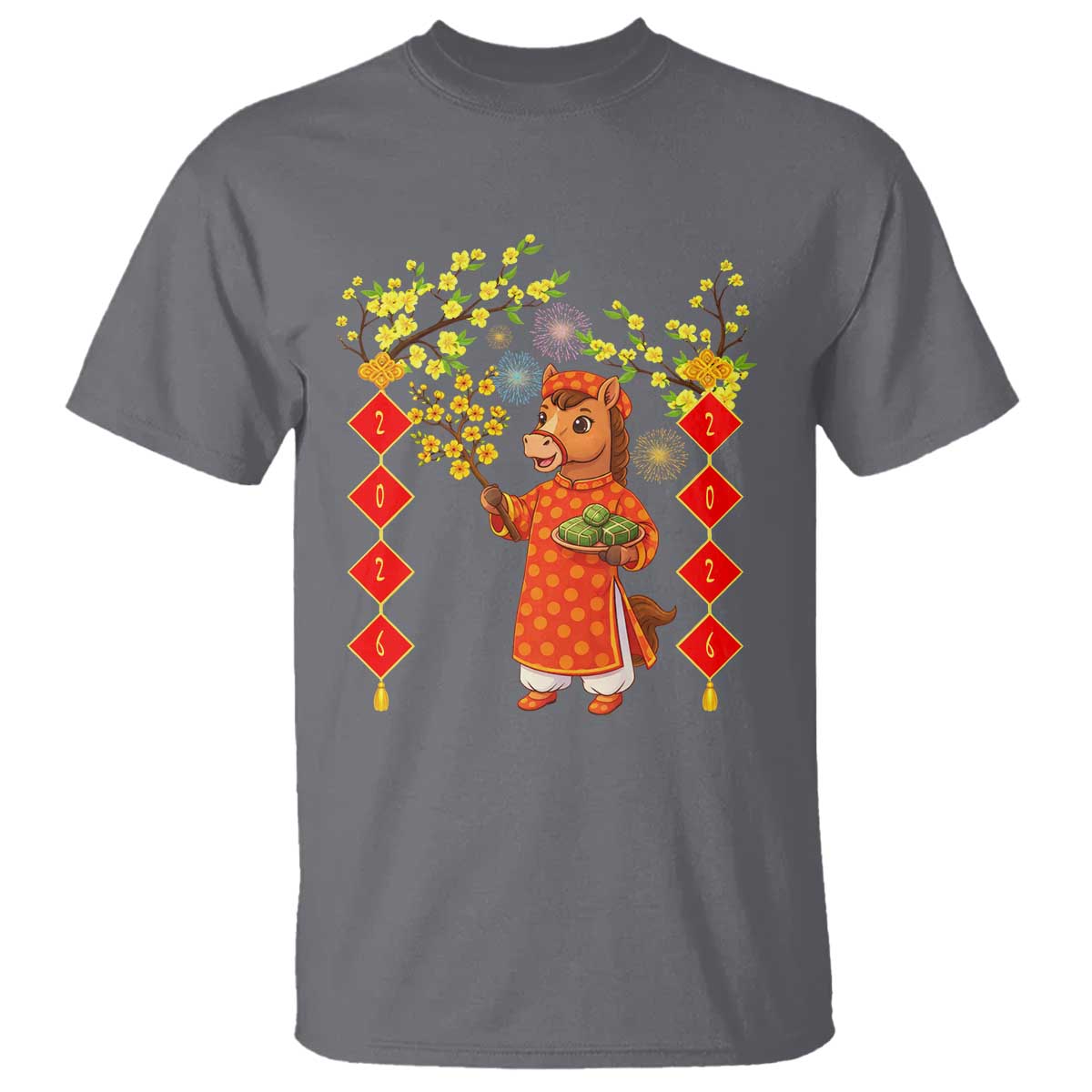 Funny Tet Holiday T Shirt Cute Horse In Ao Dai TS12 Charcoal Print Your Wear
