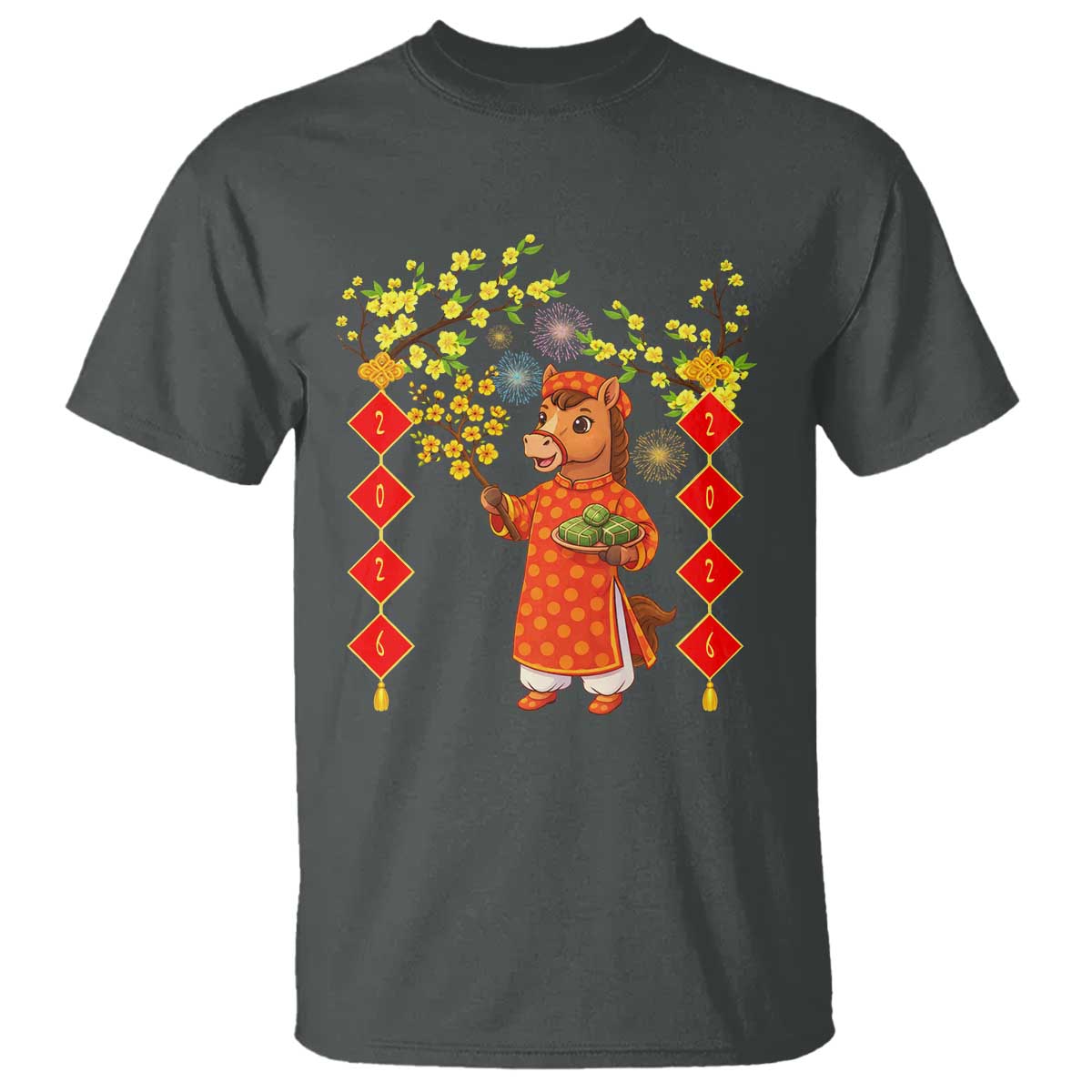 Funny Tet Holiday T Shirt Cute Horse In Ao Dai TS12 Dark Heather Print Your Wear
