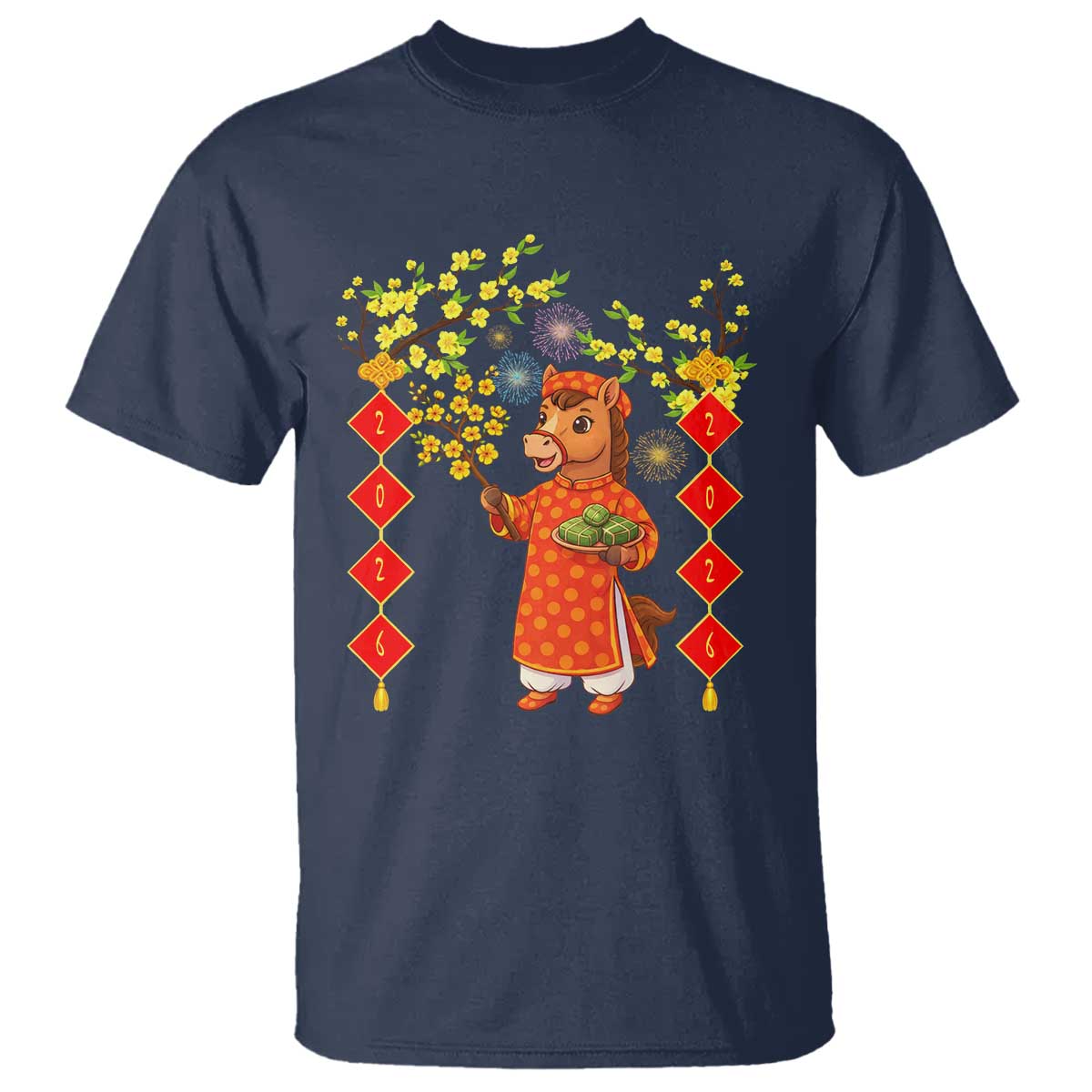 Funny Tet Holiday T Shirt Cute Horse In Ao Dai TS12 Navy Print Your Wear