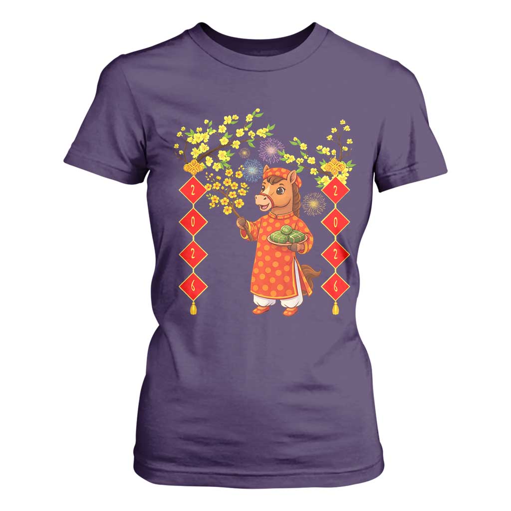 Funny Tet Holiday T Shirt For Women Cute Horse In Ao Dai TS12 Purple Print Your Wear