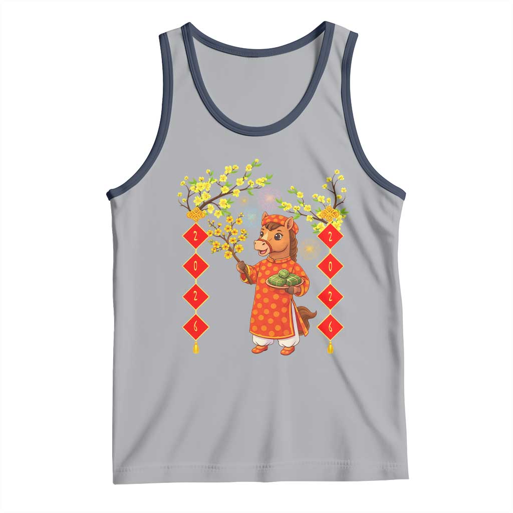 Funny Tet Holiday Tank Top Cute Horse In Ao Dai TS12 Athletic Heather Navy Print Your Wear