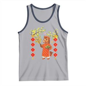 Funny Tet Holiday Tank Top Cute Horse In Ao Dai TS12 Athletic Heather Navy Print Your Wear