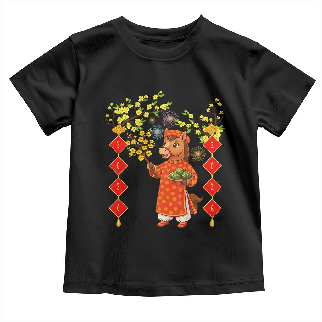 Funny Tet Holiday Toddler T Shirt Cute Horse In Ao Dai TS12 Black Print Your Wear