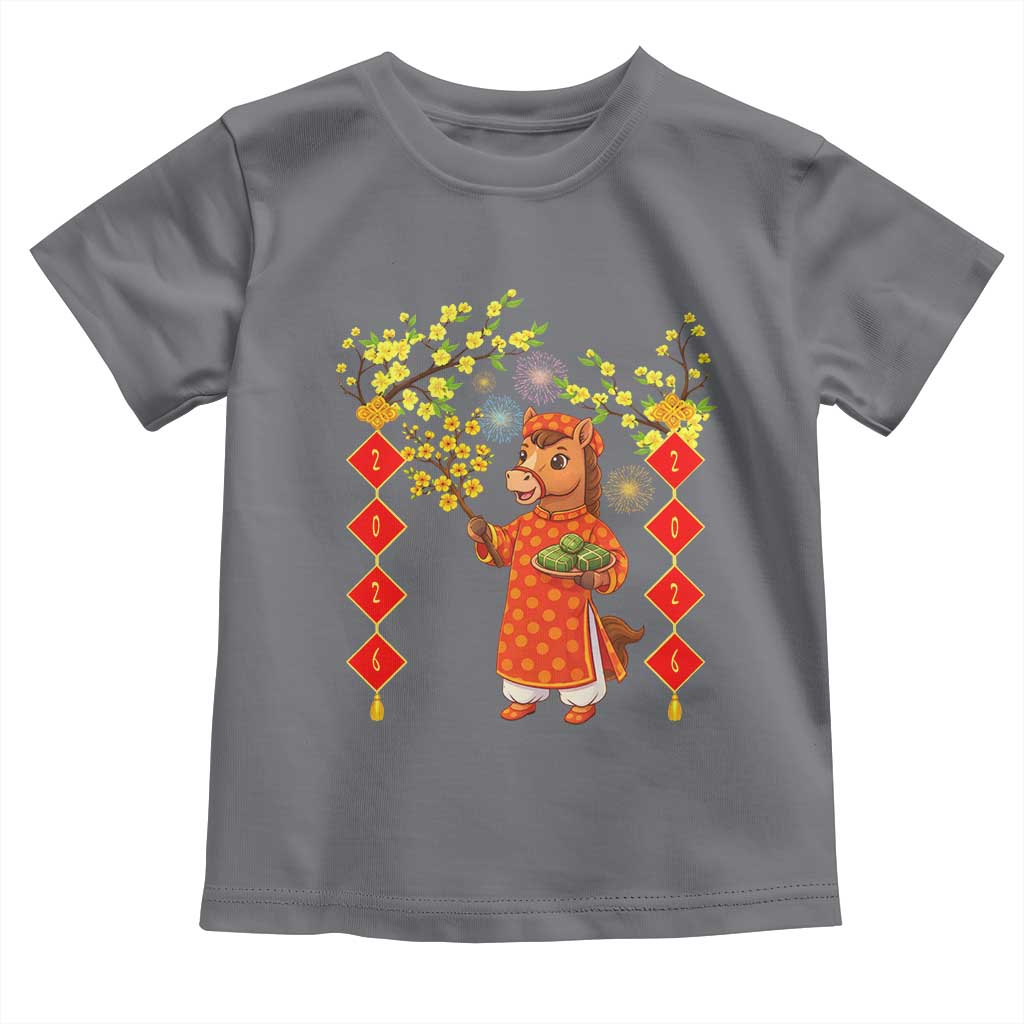 Funny Tet Holiday Toddler T Shirt Cute Horse In Ao Dai TS12 Charcoal Print Your Wear