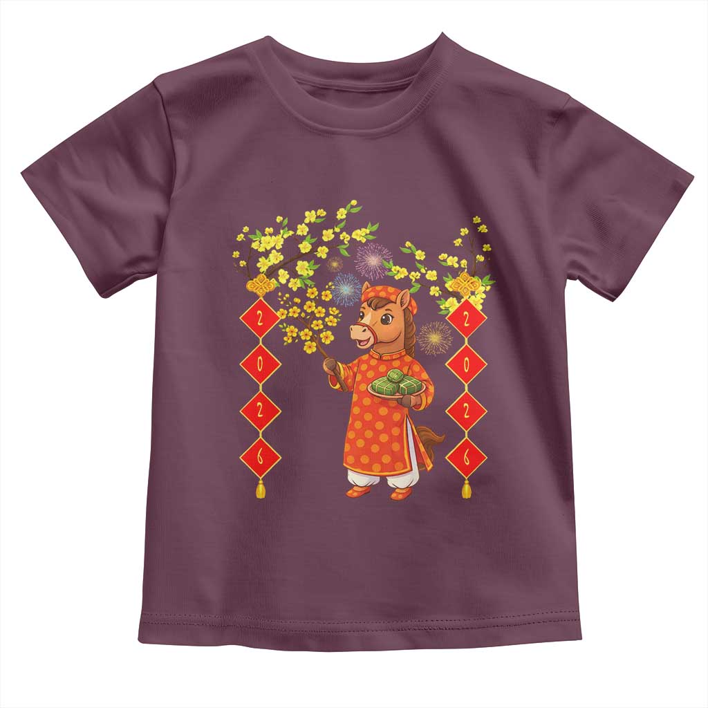 Funny Tet Holiday Toddler T Shirt Cute Horse In Ao Dai TS12 Maroon Print Your Wear