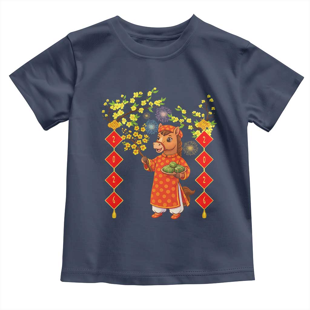 Funny Tet Holiday Toddler T Shirt Cute Horse In Ao Dai TS12 Navy Print Your Wear
