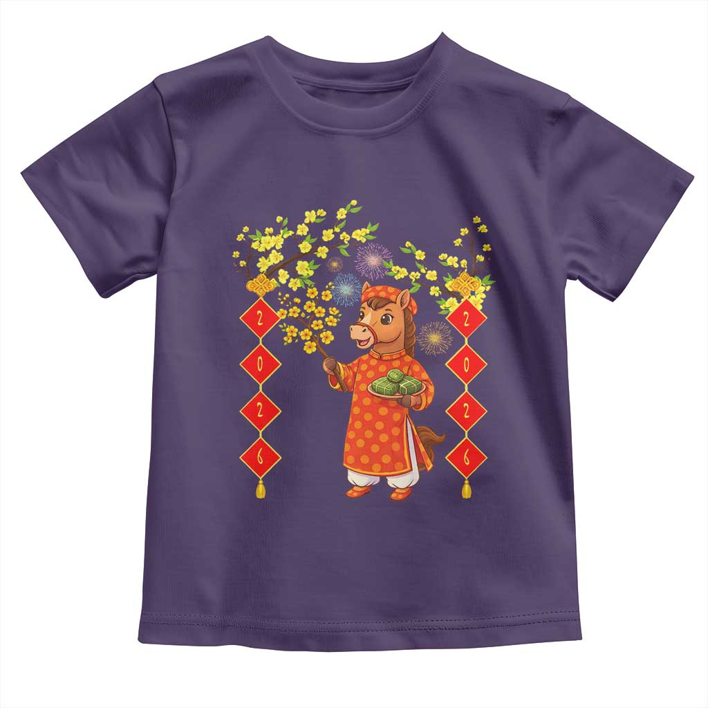 Funny Tet Holiday Toddler T Shirt Cute Horse In Ao Dai TS12 Purple Print Your Wear