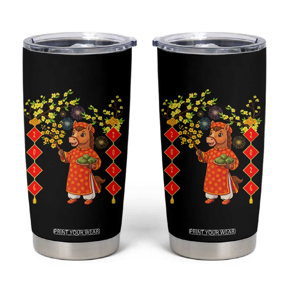 Funny Tet Holiday Tumbler Cup Cute Horse In Ao Dai TS12 Black Print Your Wear