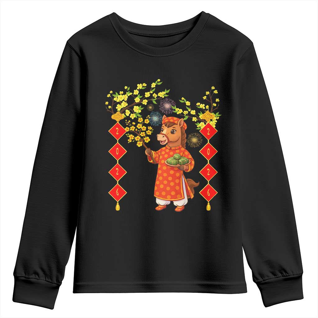 Funny Tet Holiday Youth Sweatshirt Cute Horse In Ao Dai TS12 Black Print Your Wear