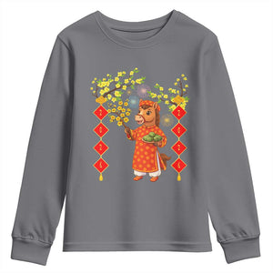 Funny Tet Holiday Youth Sweatshirt Cute Horse In Ao Dai TS12 Charcoal Print Your Wear