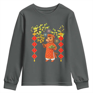 Funny Tet Holiday Youth Sweatshirt Cute Horse In Ao Dai TS12 Dark Heather Print Your Wear