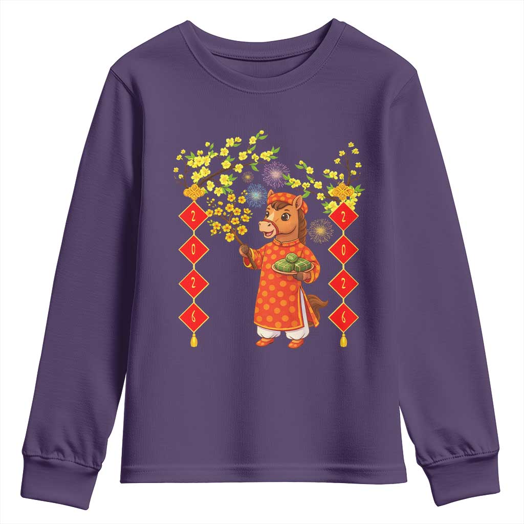 Funny Tet Holiday Youth Sweatshirt Cute Horse In Ao Dai TS12 Purple Print Your Wear